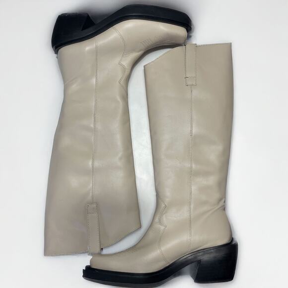 ALOHAS Cattle Cowboy Leather Squre Toe Tall Boots in Ivory Size 7-7.5 - Picture 10 of 16